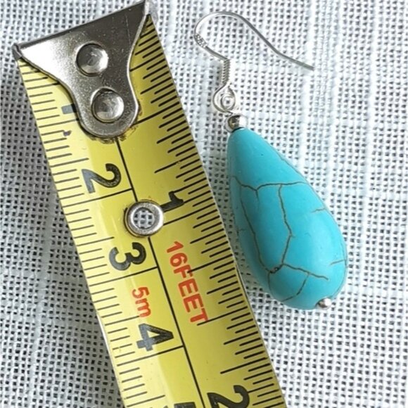 Nwt turquoise drop earrings Sterling Silver hook - Picture 2 of 3